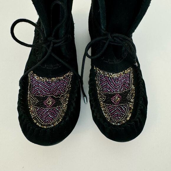The Sak Helena Moccasin Black Suede Booties Embellished Beaded Boots 6.5 - Picture 3 of 11